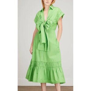 Silvia Tcherassi Dress Womens Medium Miniato Bow Midi Shirtdress Green Cotton